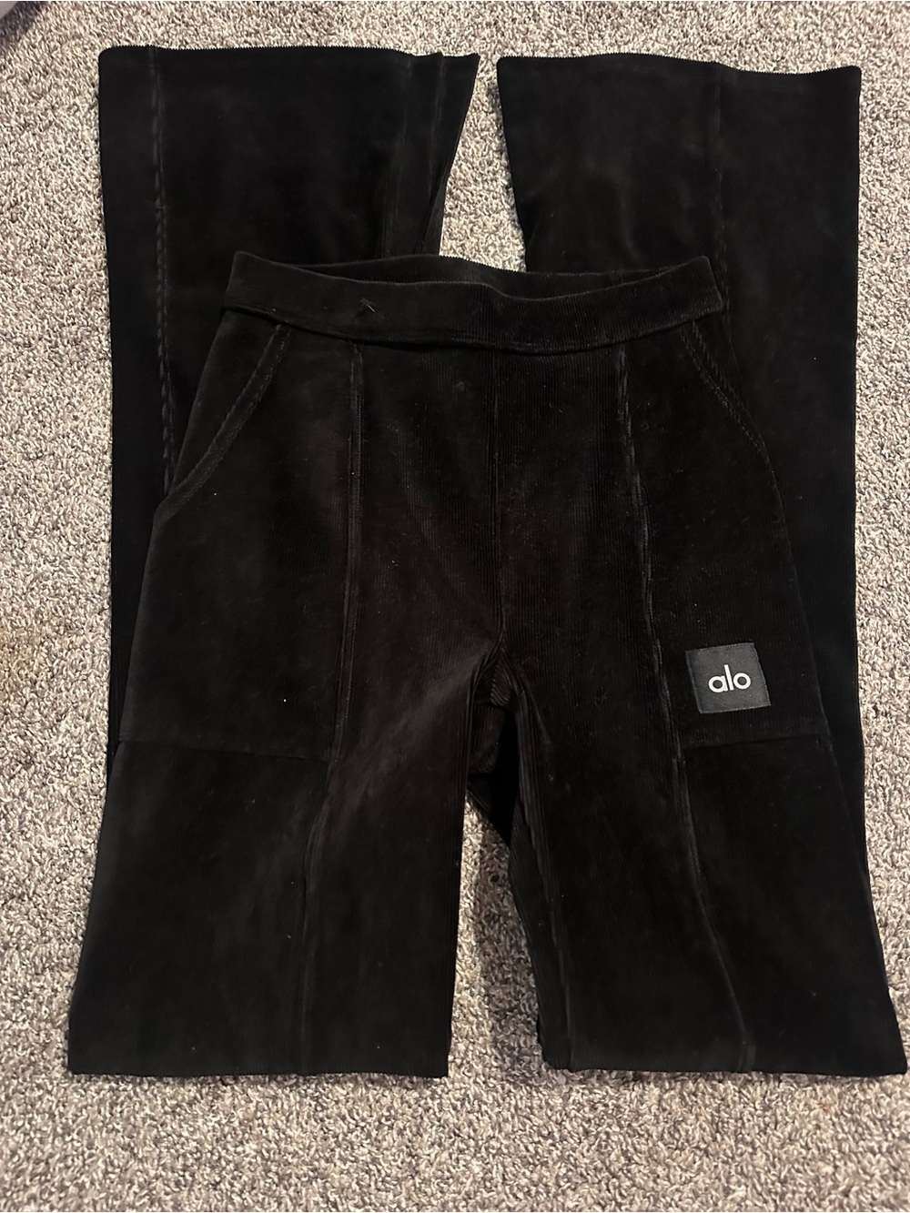 Alo Yoga Black Velour Flared Lounge Pants